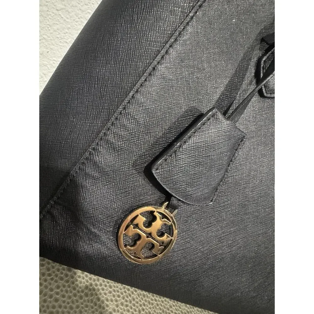 Tory Burch Black Saffiano Leather Robinson Tote Satchel Purse Bag